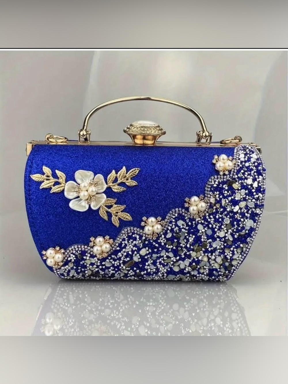 Elegant Royal Blue Embellished Evening Clutch